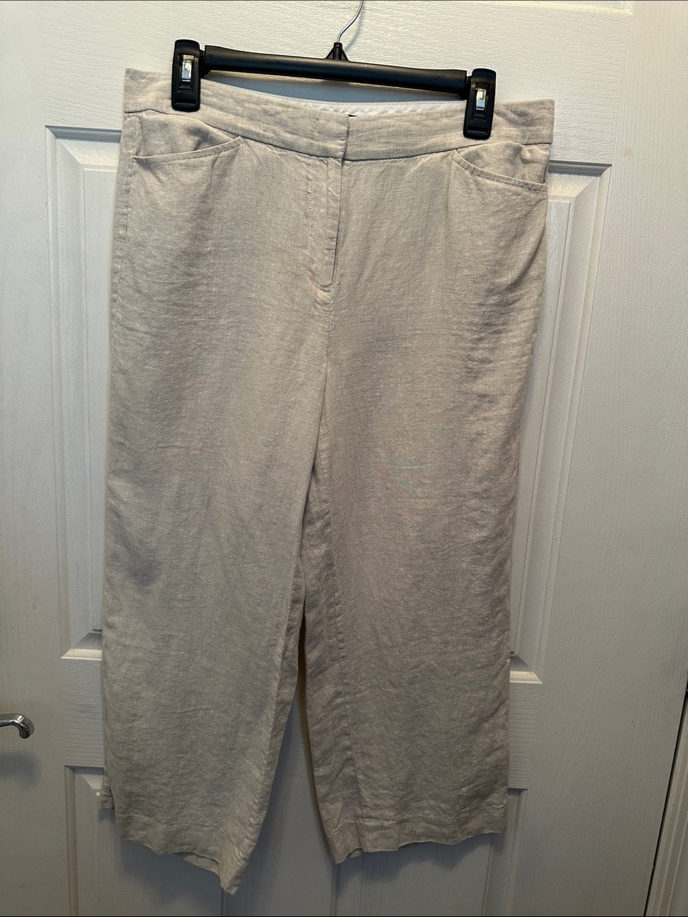 Talbot’s Women's Wide-Leg 100% Linen Cropped Pants in Light Beige Vacation Sz 8 - Picture 1 of 4